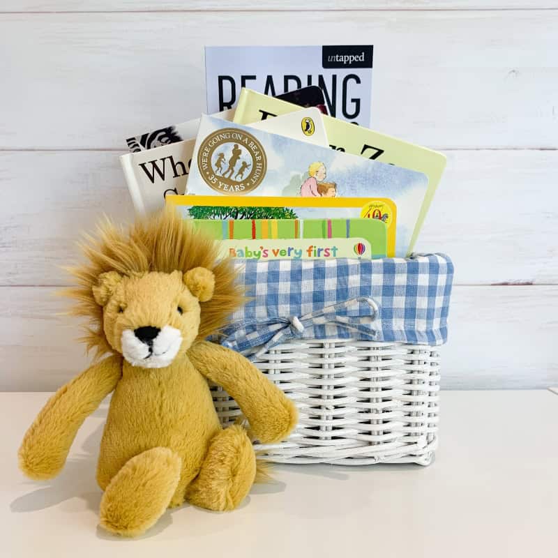 animal friends gift basket blue, animal friends, books about animals